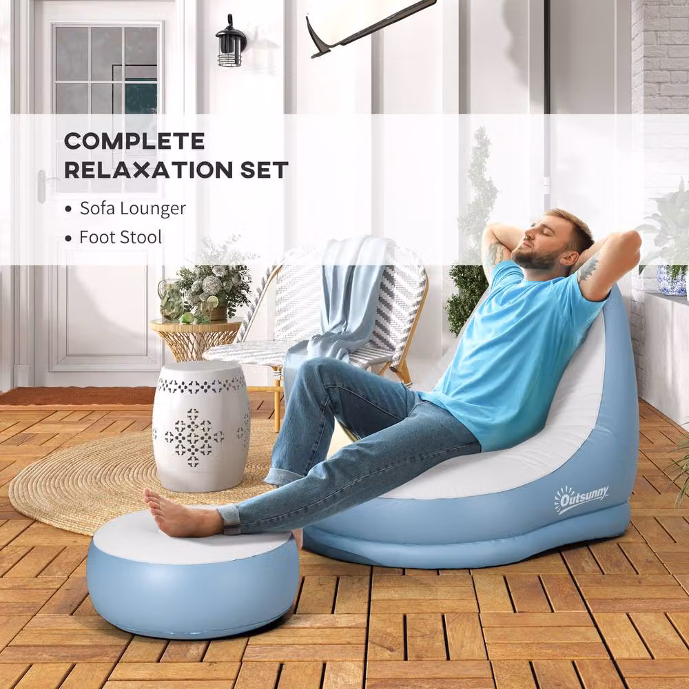 OUTSUNNY Inflatable Chair and Footstool Set in White – 3