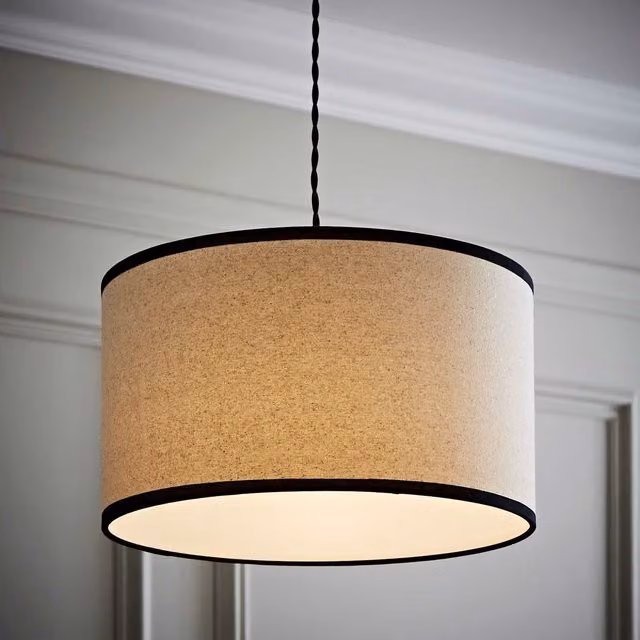 ValueLights Eva Natural Linen Drum Light Shade with Black Trim, Beige and Black, Diameter: 35 cm, Height: 20 cm – 1