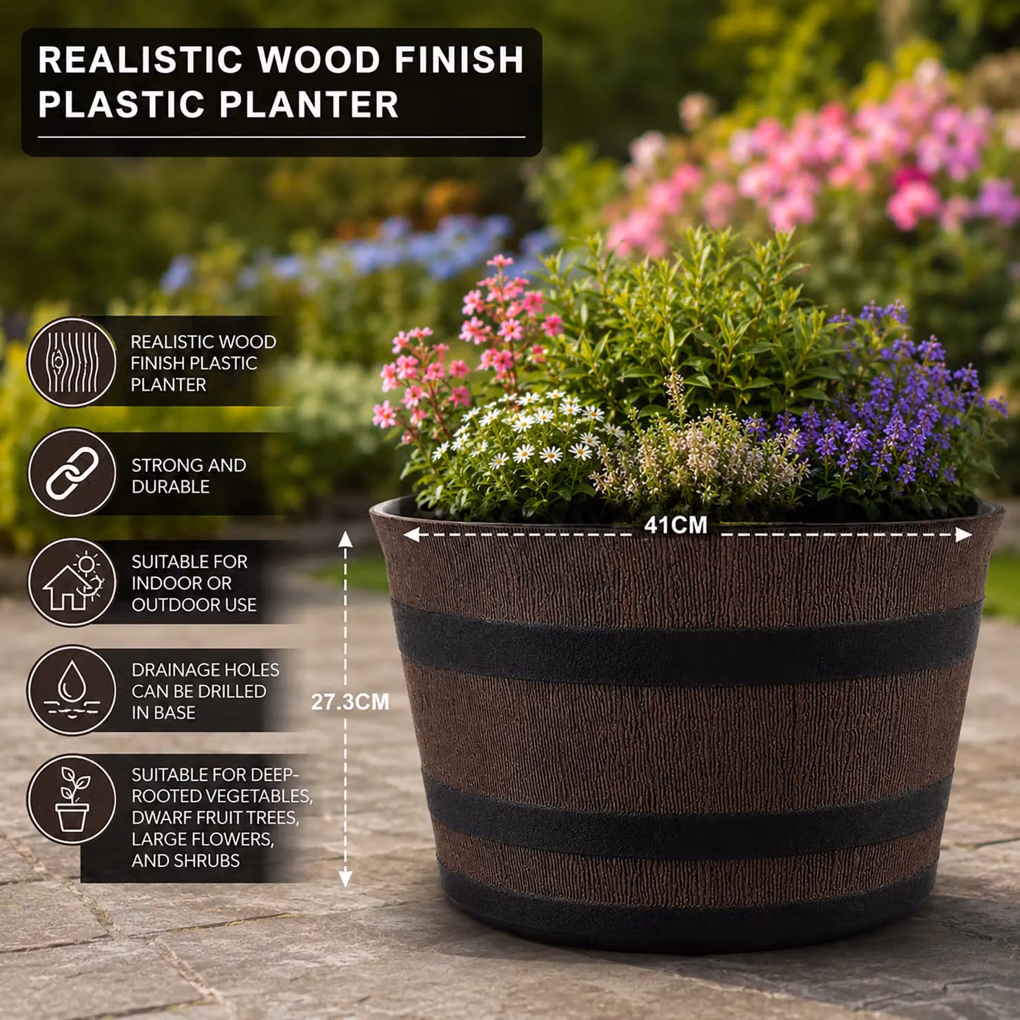 Simpa Homestead Brown Half Barrel Cask Planters, Set of 2, Dark Brown – 2