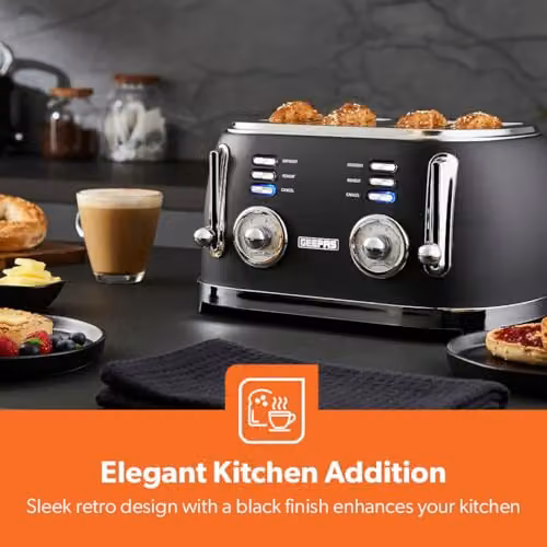 Geepas Retrovive 4 Slice Bread Toaster 1500W with Cable Storage in Black – 3