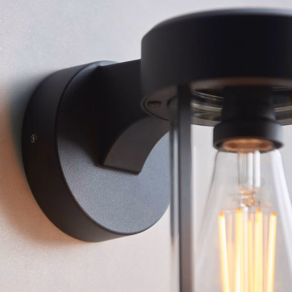 Netlighting Lucca Modern Outdoor Wall Lamp in Black and Transparent Glass with E27 Fitting – 3