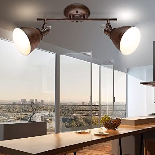 Globo Lighting Giorgio Twin Ceiling Spotlight in Brown Metal with 2x E14 Adjustable Lamps – 2