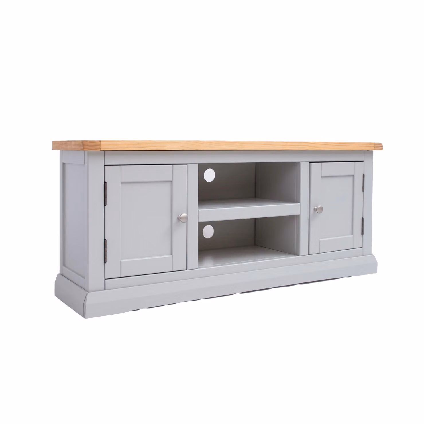 Cabinet Bits Loreo 2 Door TV Cabinet in Light Grey Pine Wood with Chrome Knobs – 2