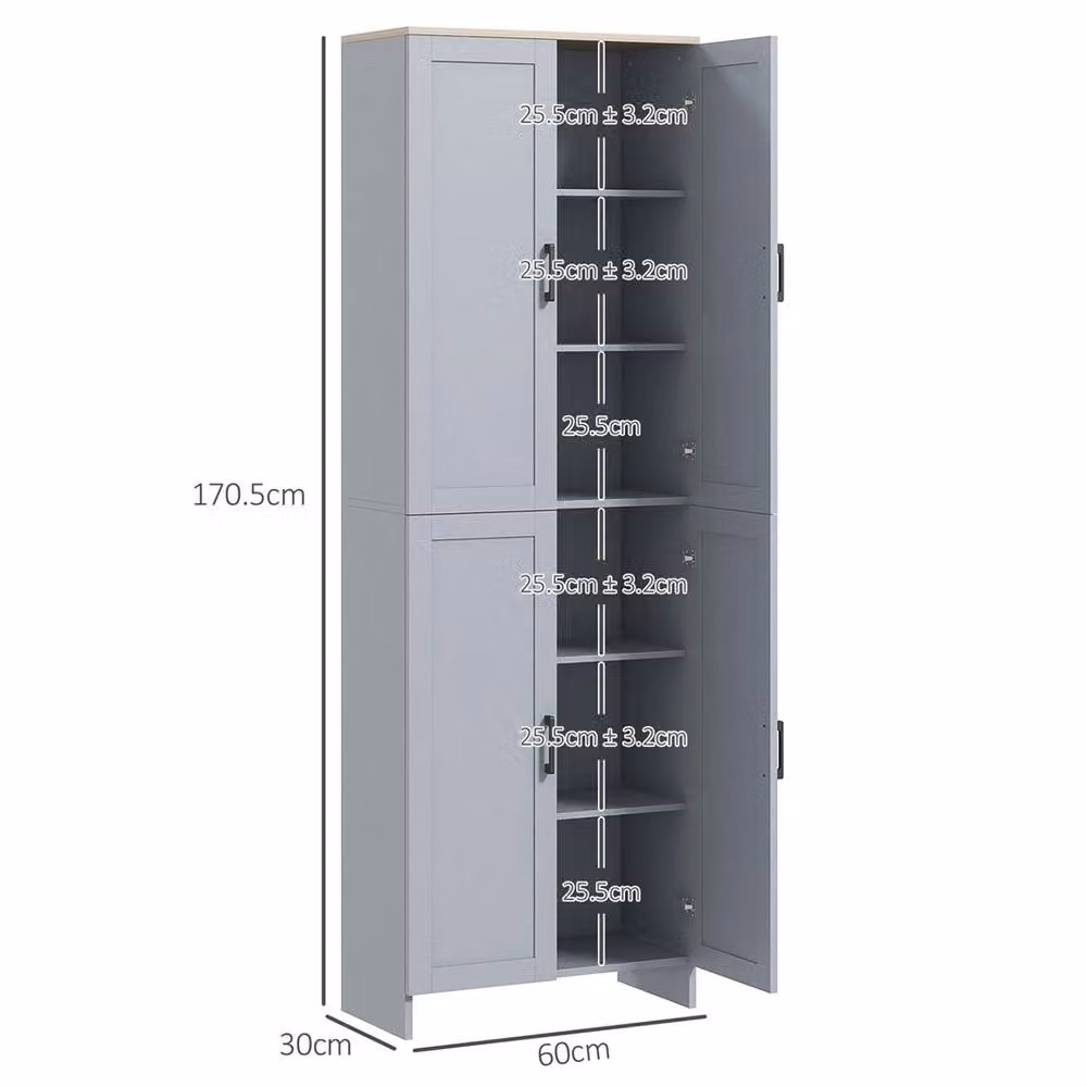 SPETLEK Grey Modern Tall Kitchen Storage Cabinet with Hinged Doors and Internal Shelves, H: 170.5 cm, W: 60.0 cm, D: 30.0 cm – 2