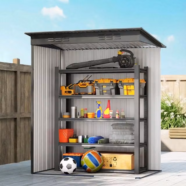 Outsunny Grey Metal Pent Garden Storage Shed
