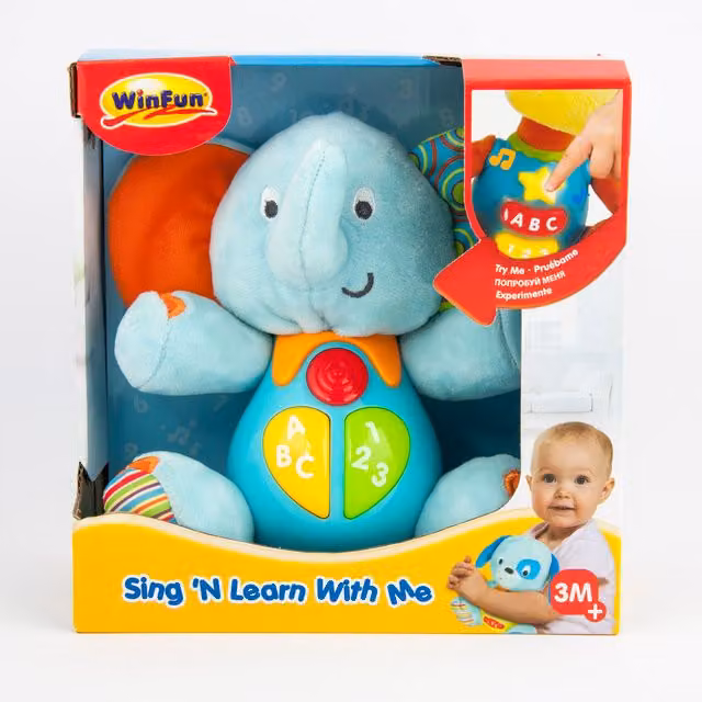 Winfun Sing 'n' Learn with Me Timber the Elephant Interactive Plush Toy in Turquoise