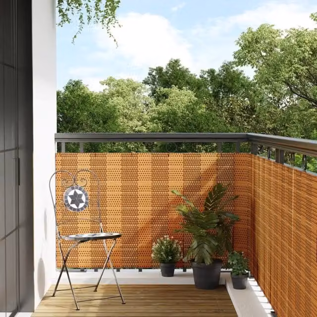 Berkfield Home Balcony Screen in Light Brown Poly Rattan, W: 400 cm, H: 100 cm