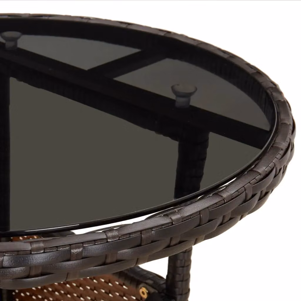 Berkfield Home Garden Table in Brown with Tempered Glass and Poly Rattan, W: 60 cm, H: 75 cm – 3