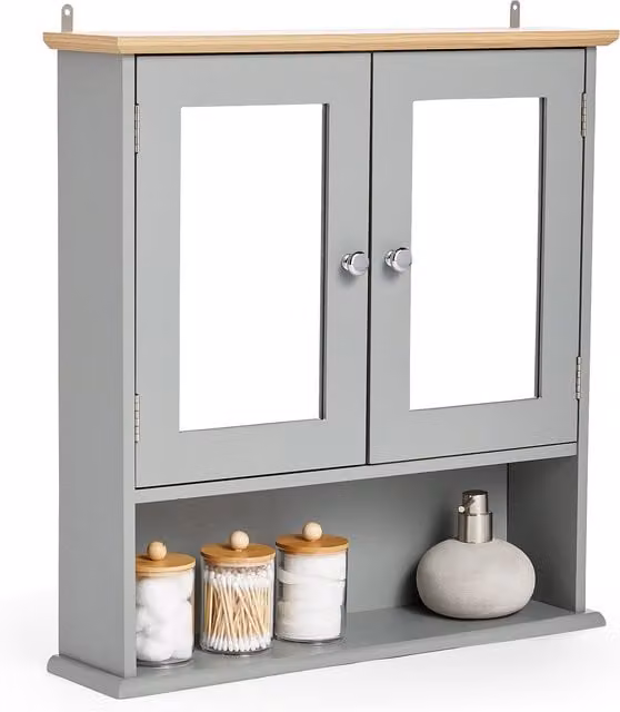 VonHaus 2 Door Wall Mounted Bathroom Mirror Cabinet in Matt Grey – 1