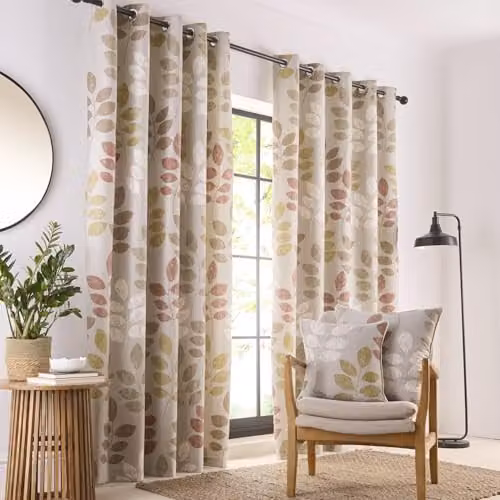 Portfolio Home Springfield Leaf Fully Lined Eyelet Curtain Set, 2 Panels, Natural, W: 229 cm, H: 229 cm – 1