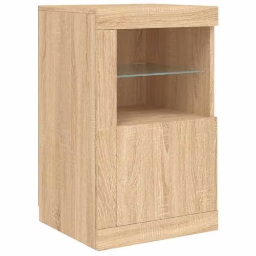 vidaXL Modern Side Cabinet with Integrated LED Lights in Brown Sonoma Oak, W/D/H: 37 x 41 x 67 cm – 1