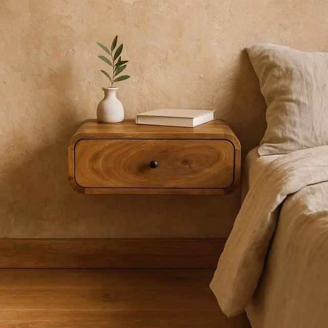 Wyld Haus Udine Wall Mounted Oak Style Drawer Bedside Table in Brown