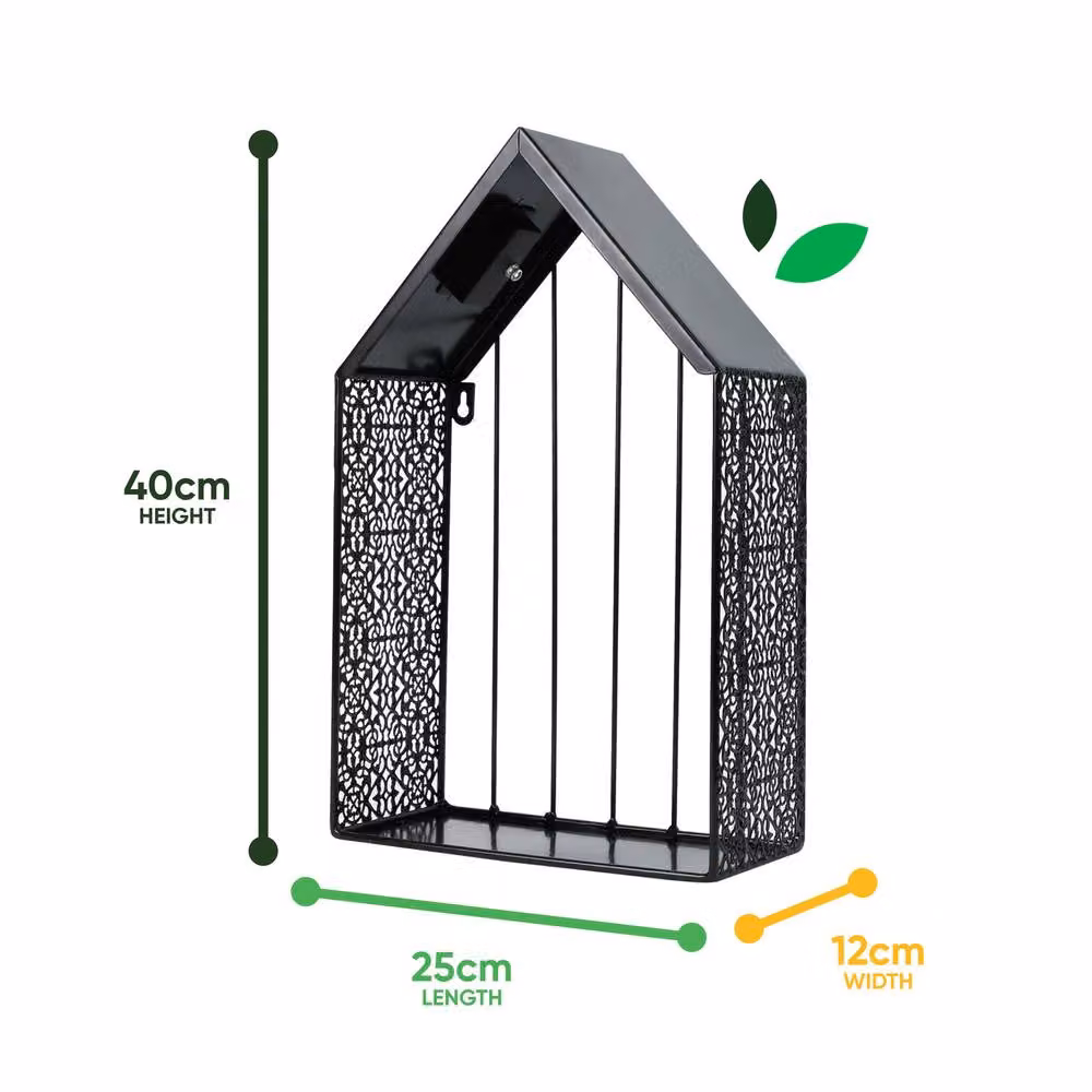 Gardenwize Solar House Wall Planter with Warm White LED Light, Black Metal, W/D/H: 40 x 12 x 12 cm – 2