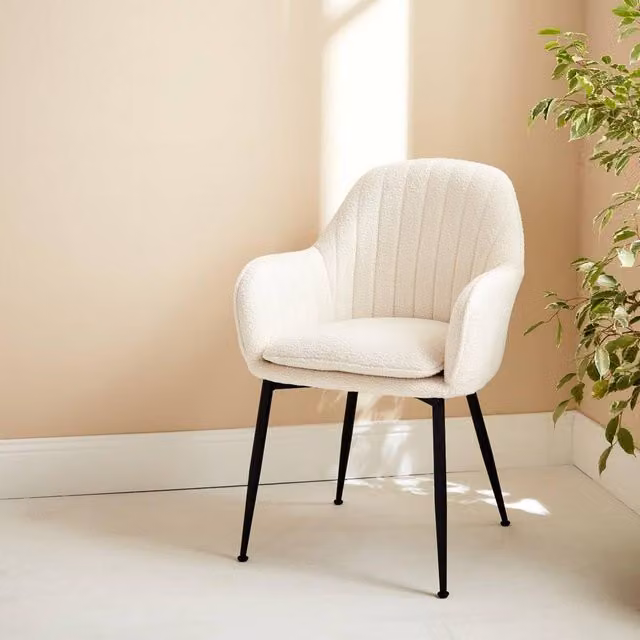 sweeek White Bouclé Fabric Accent Chair with Metal Legs