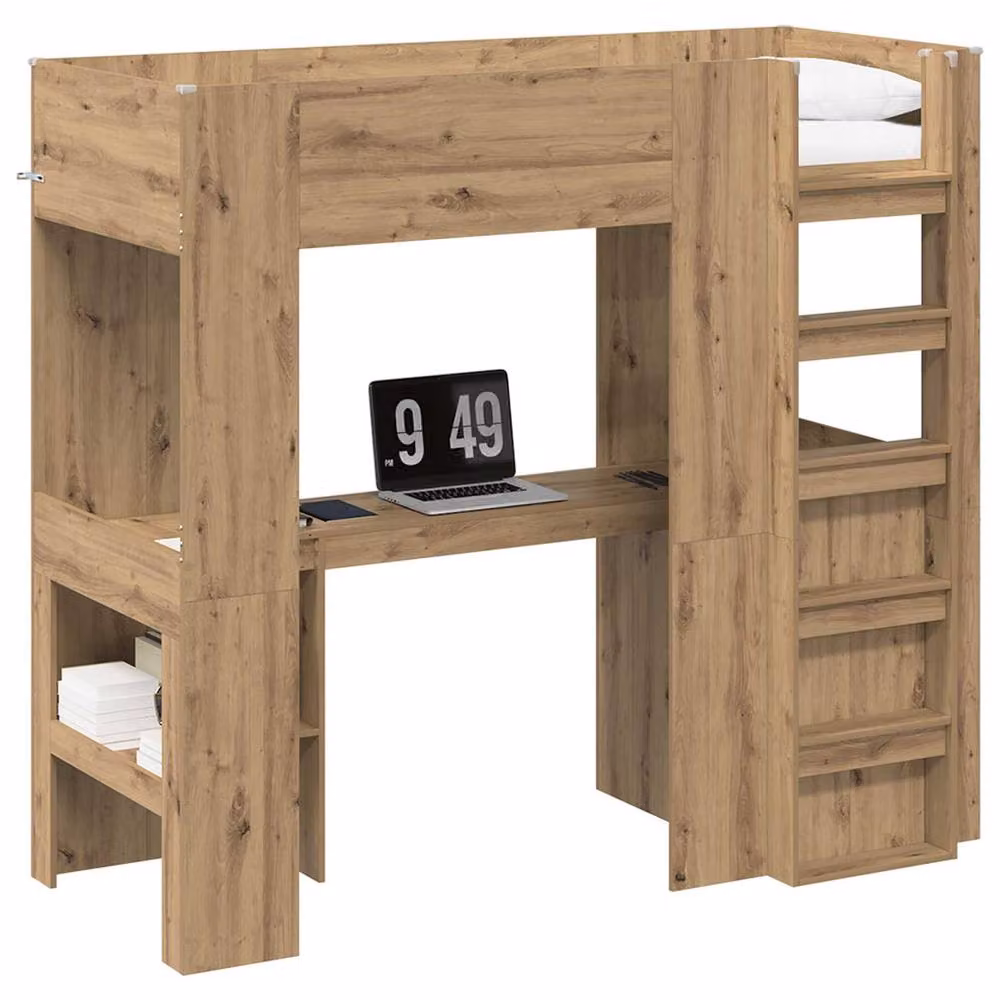 Berkfield Home Loft Bed Frame with Desk and Shelf in Artisan Oak Brown, W/D/H: 190 x 75 x 75 cm – 2
