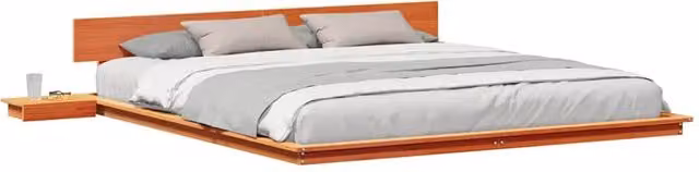 Berkfield Home Soft Floor Bed Frame with Bedside Tables in Wax Brown, Solid Pine Wood, 200 x 200 cm – 1
