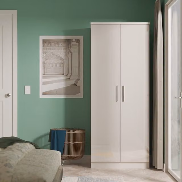 Knightsbridge Ready Assembled 2 Door Wardrobe in Kashmir Gloss Beige