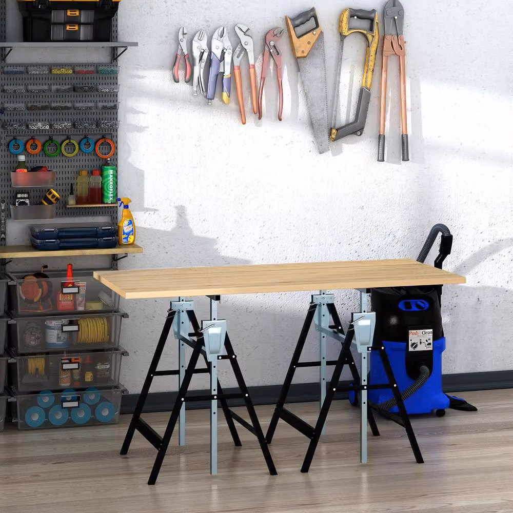 STILVORA Set of 2 Adjustable Steel Saw Horses in Black – 2
