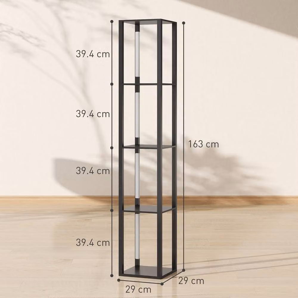 EONLION Black Metal Floor Lamp with 4-Layer Shelves and Dimmable LED Warm White Light – 2