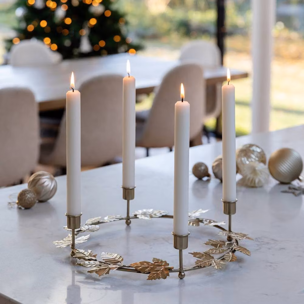 Ivyline Autumn Wreath Metal Candle Holder Centrepiece in Gold, W: 30 cm, D: 30 cm, H: 8 cm – 2
