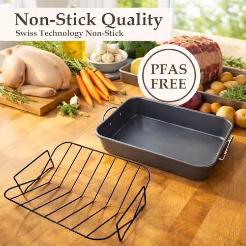 Carter & Clay Steel Non-Stick Rectangular Roasting Dish in Silver and Grey – 2