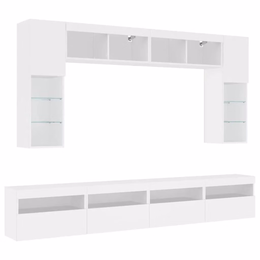 Berkfield Home 8 Piece Modern White Glossy TV Wall Cabinet and Lowboard Set with Integrated LED Lighting – 1