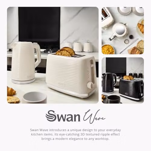 Swan Wave Cordless Plastic Kettle in Beige, 1.7 l, 3000 W with Limescale Filter and Auto Shut-Off – 4