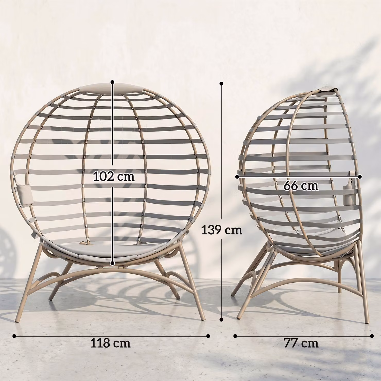 Outsunny Egg Chair with Cushion and Side Pocket in Light Grey – 3