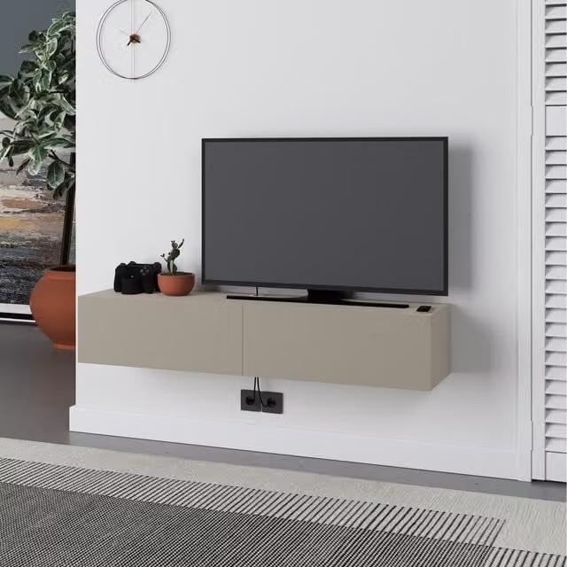 Decortie Francy Modern Wall Mounted TV Unit in Sand – 1