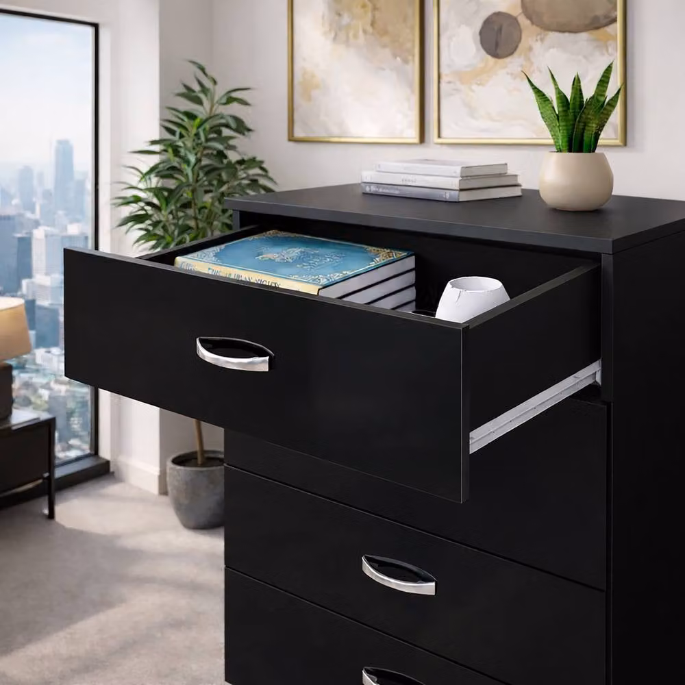 Harmin High Gloss 4 Drawer Chest in Black, H 68.5 x W 60 x D 40 cm – 2