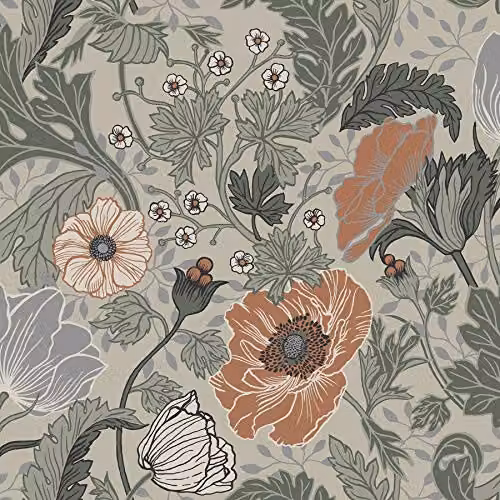 A-Street Prints Apelviken2 Floral Poppies Wallpaper in Green and Orange – 1