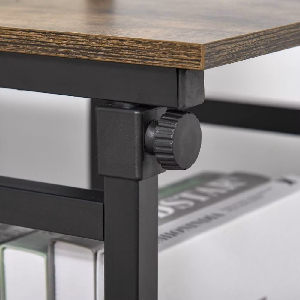 STILVORA C-Shaped Side Table with 3-Tier Storage and Castors in Brown – 6