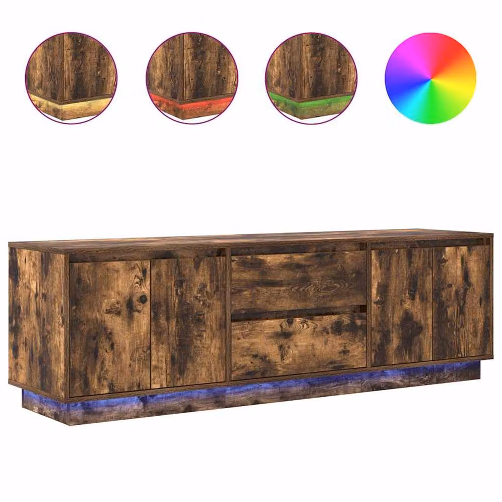 Berkfield Home TV Cabinet with LED Lights in Smoked Oak Brown, W: 160.5 cm, D: 41 cm, H: 50 cm – 3