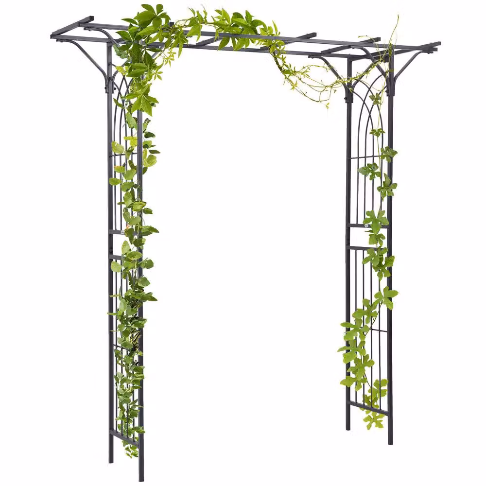 OUTSUNNY Metal Garden Arch Arbor for Climbing Plants in Grey – 2