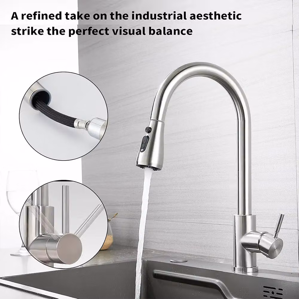VOGREX 360 Degree Pull-Out Kitchen Mixer Tap with Single Lever Design in Chrome Silver – 4