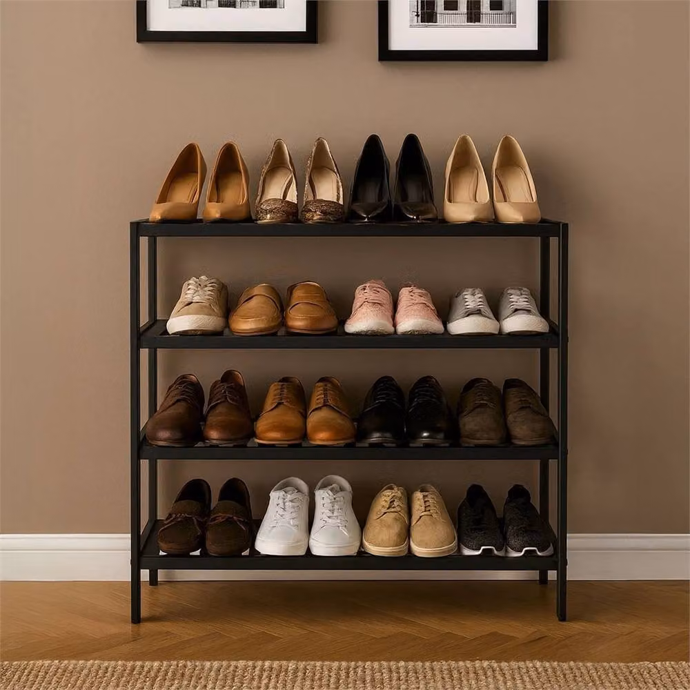 Ventryn Black 4 Tier Metal Freestanding Stackable Shoe Rack W/D/H: 50 x 50 x 42 cm – 4