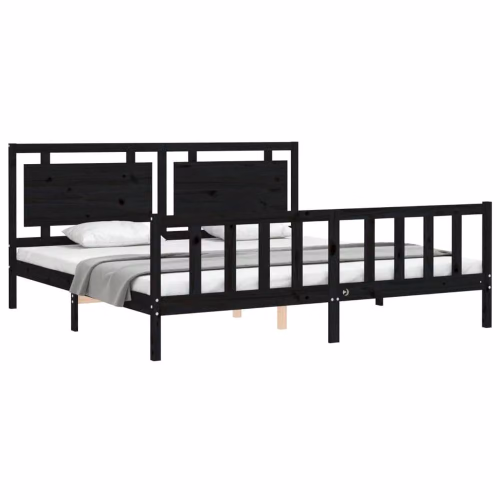 Berkfield Home Solid Wood Bed Frame with Headboard in Black, 200 x 200 cm – 3