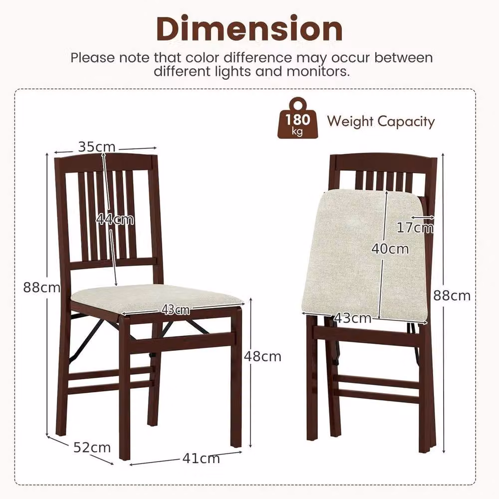 Kelvenix Set of 2 Brown Fabric and Rubberwood Folding Dining Chairs – 2