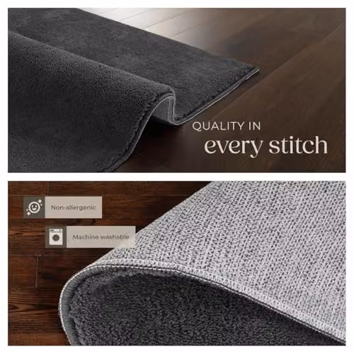 tectake Fluffy Rug in Anthracite Grey, Allergy-Friendly and Washable Short-Pile Polyester Carpet, W: 140 cm, D: 200 cm – 5