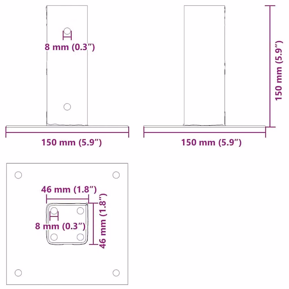 Berkfield Home Square Post Bases, 12 Pack, Anthracite, Powder-coated Steel, 46 x 46 mm – 4