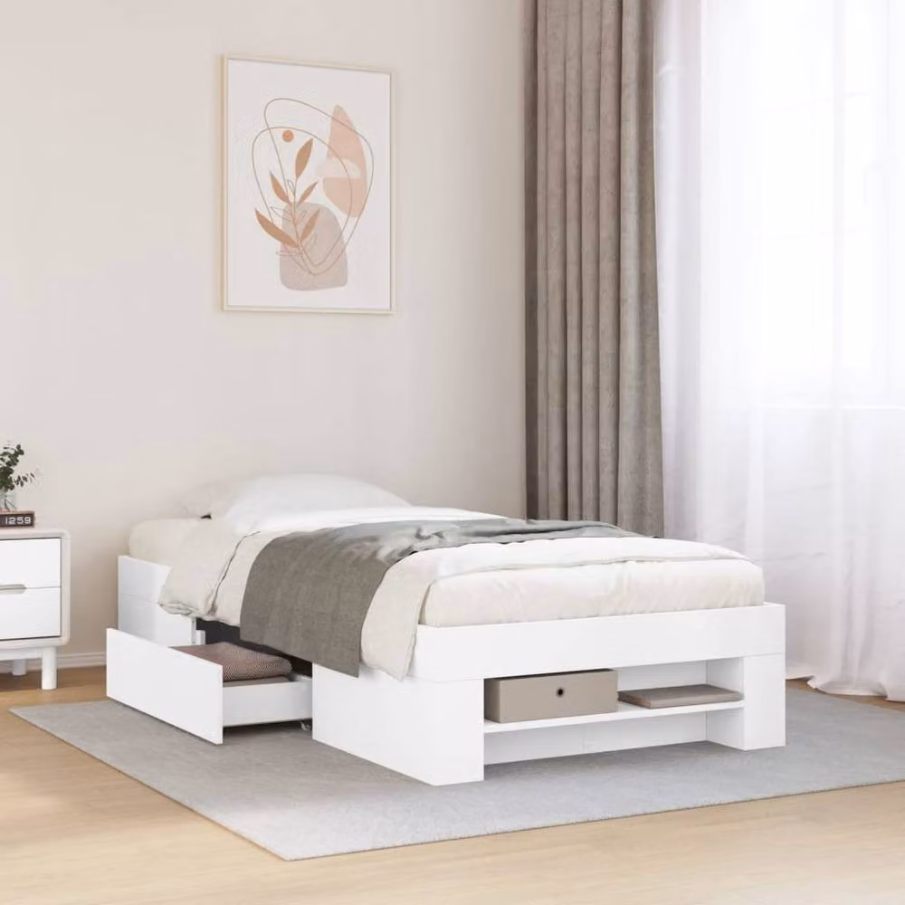 Berkfield Home Single Bed Frame in White, Engineered Wood, W/D/H: 90 x 190 cm – 2