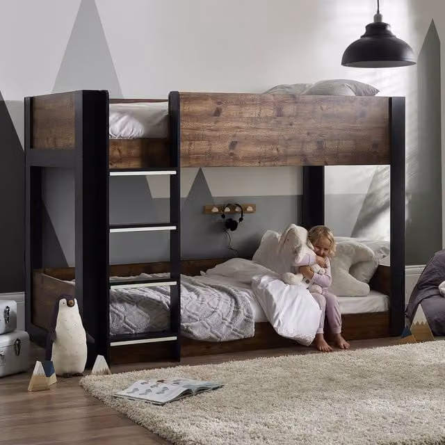 Julian Bowen Solomon Rustic Two-Level Childrens Bunk Bed with Stairs in Black and Brown