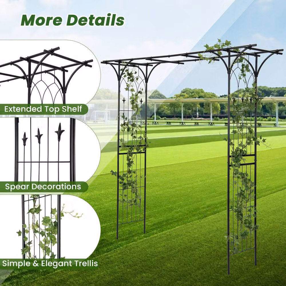 Costway Black Metal Garden Arbor Trellis for Climbing Plants, Height: 205 cm – 6