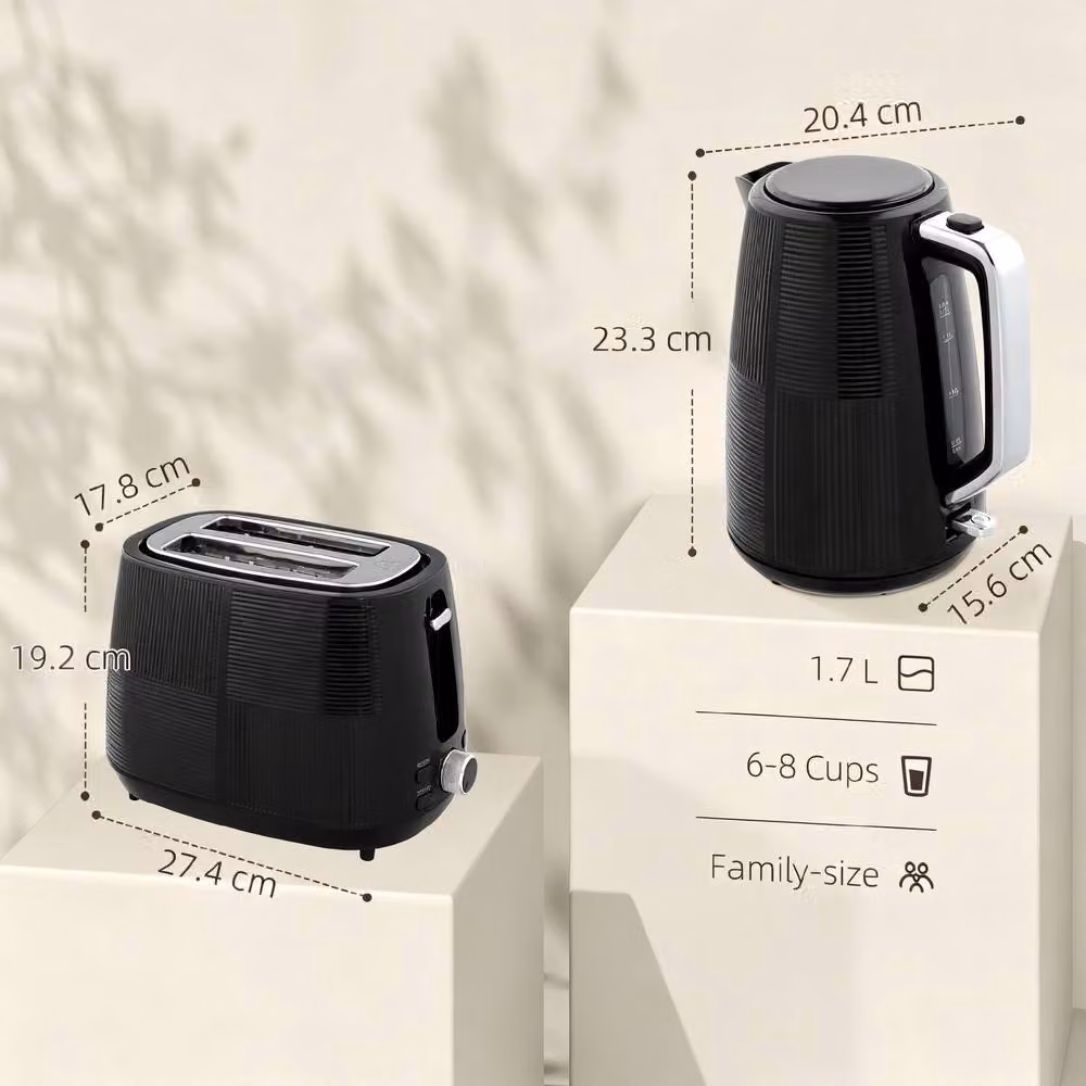 STILVORA Kettle and Toaster Set in Black with 1.7 l Glass Kettle – 2