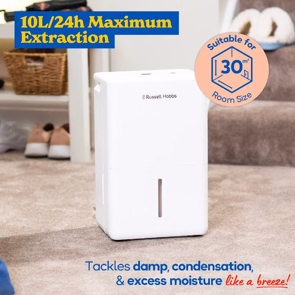 Russell Hobbs RHDH1002 White Dehumidifier for Damp, Mould and Clothes Drying, 10L/Day Capacity for Rooms up to 30m2 – 3