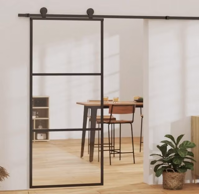 Berkfield Home Modern Sliding Glass and Aluminium Door, Black, W: 90 cm, H: 205 cm – 1