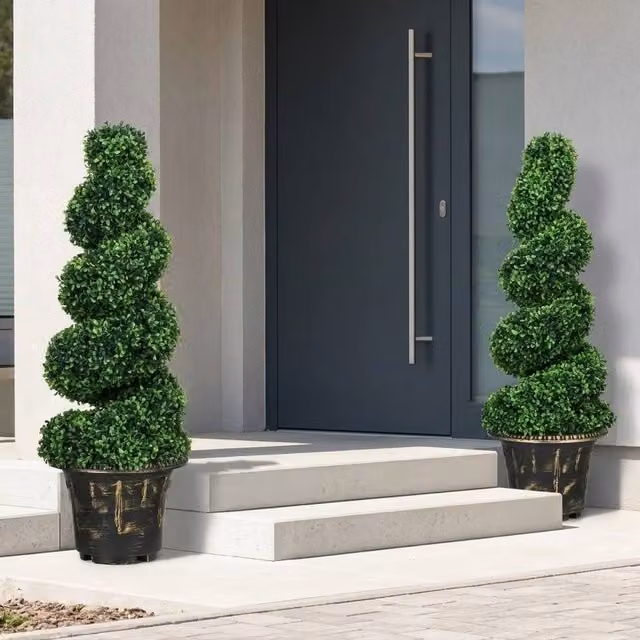 STILVORA Set of 2 Green Artificial Spiral Boxwood Trees, Height: 90 cm