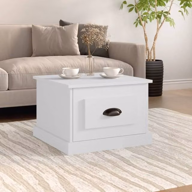 Berkfield Home White Square Coffee Table in Engineered Wood W/D/H: 50 x 50 x 35 cm – 1