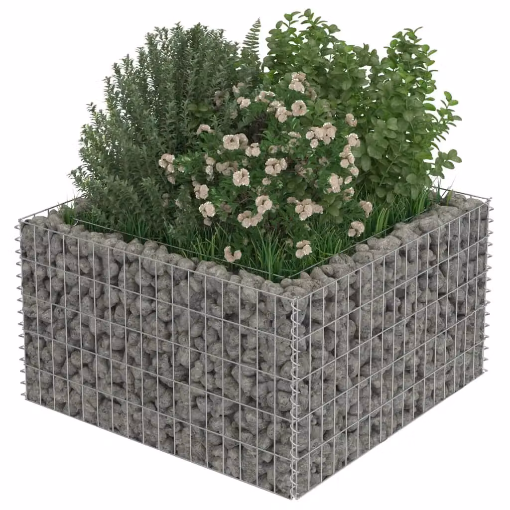 Berkfield Home Silver Galvanised Steel Stone Gabion Raised Bed, W/D/H: 90 x 90 x 50 cm – 3