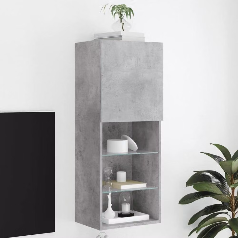 Berkfield Home Modern TV Cabinet with LED Lights in Concrete Grey, W/D/H: 40.5 x 30 x 102 cm – 1